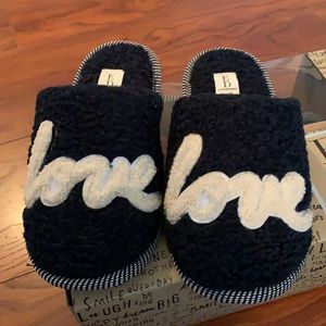 Ellen blue and white never worn slippers “love” slippers